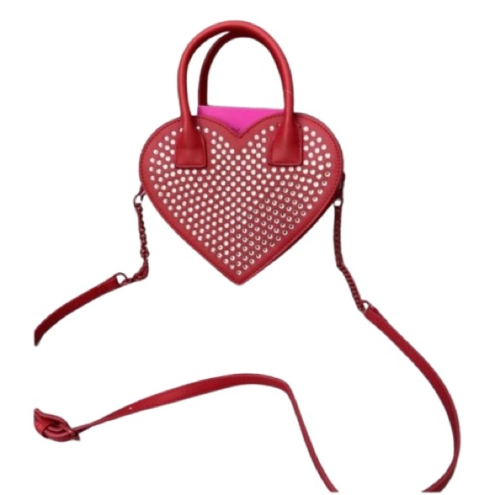 Betsey Johnson Red Heart Crossbody Bag with Rhinestone Studs NWT - Picture 4 of 5